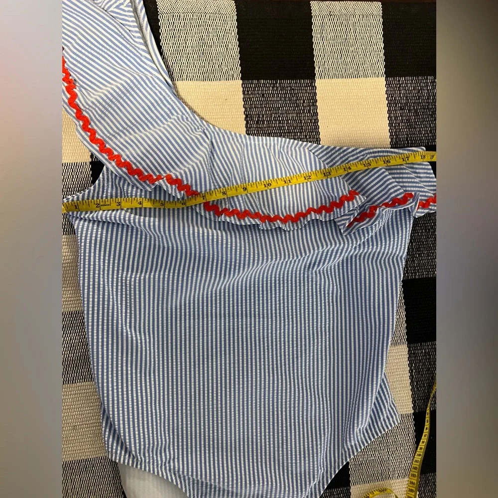 New J. Crew Blue and White Striped One-Shoulder Swimsuit! Too big for me! - Picture 8 of 11